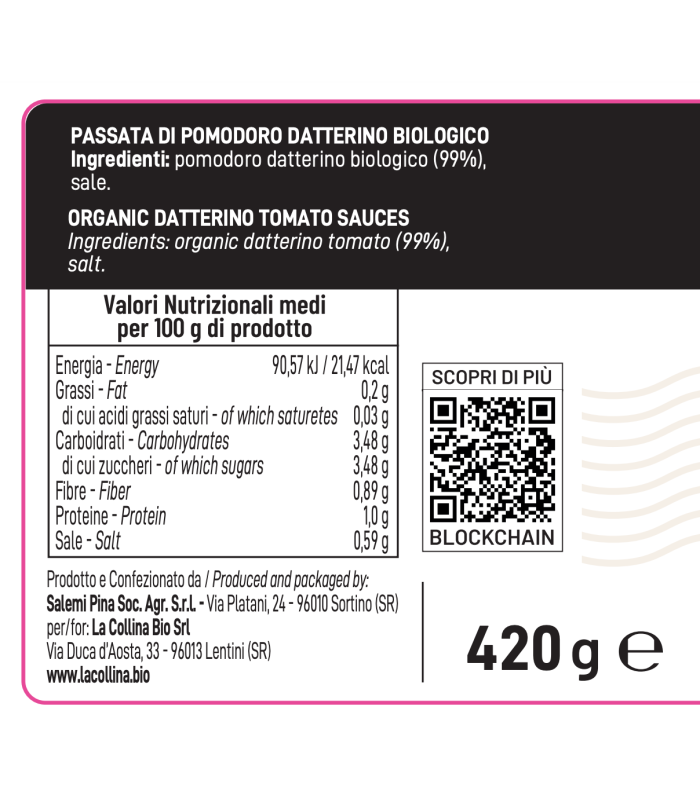 Passata di Pomodoro Datterino Bio 420 g - Box da 12 bottiglie*