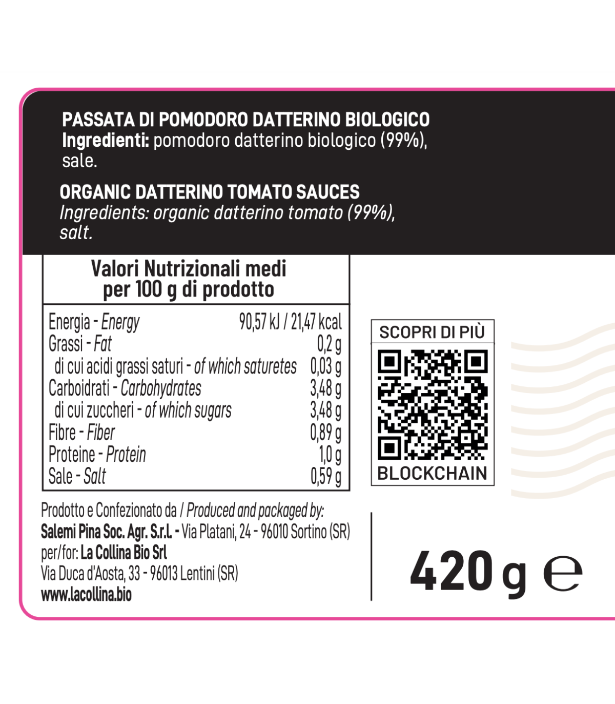Passata di Pomodoro Datterino Bio 420 g - Box da 12 bottiglie*