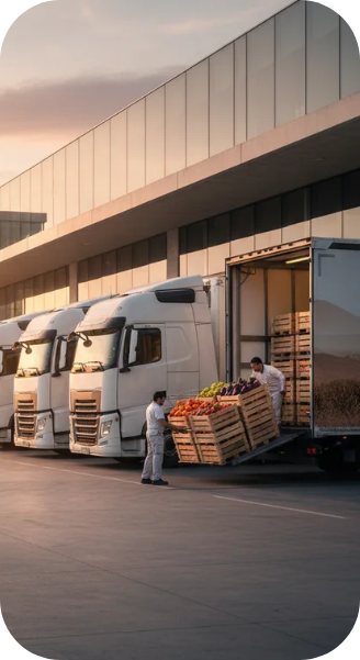 Camion per il trasporto delle arance presso il centro logistico de La Collina Bio.