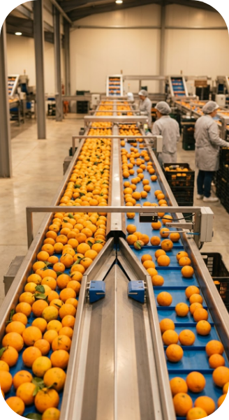 Linea di selezione e lavorazione delle arance all’interno dello stabilimento produttivo.